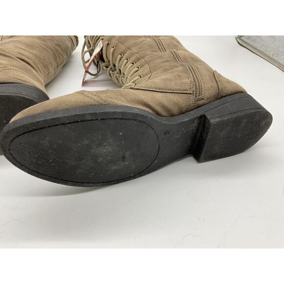 Qupid Boots Womens Size 8 Brown Knee High Lace Up Faux Suede Fleece Lined Zip - Picture 7 of 16